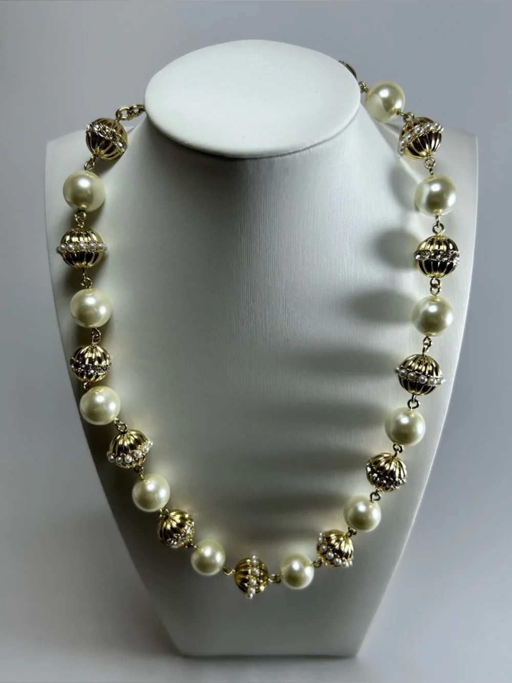 Charter Club Crystal Imitation Pearl Elegant Pearl and Gold Bead Necklace